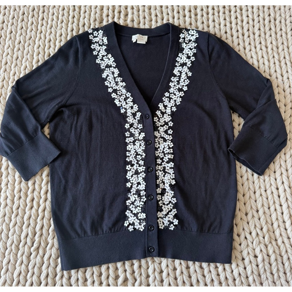 Kate Spade New York Women's L Black Sequin Embellished Cardigan Sweater